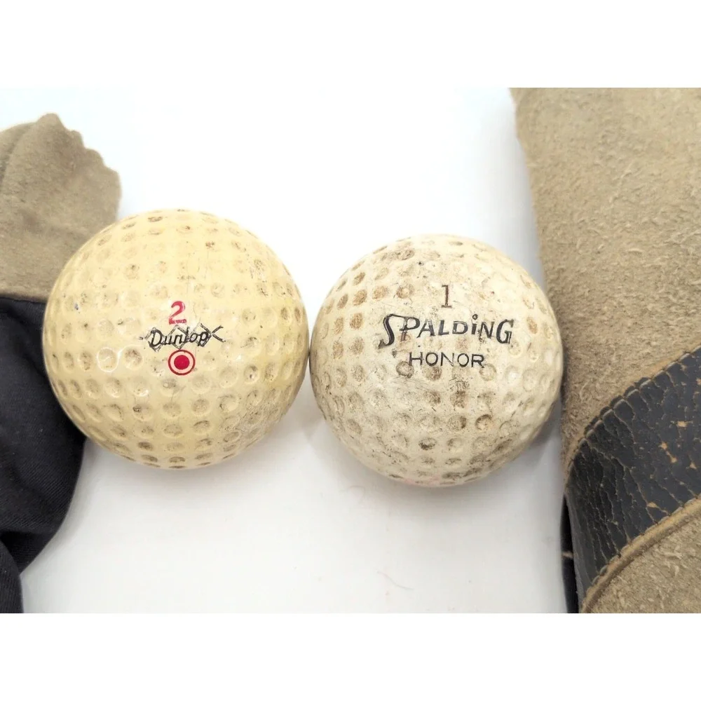 VTG Leather Golf Club Head Covers Guam Spalding Honor Dunlop Balls 3 4 WHG & CC